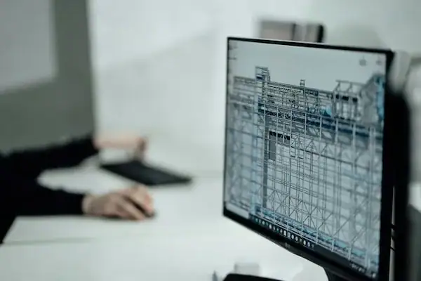 Architectural construction blueprint displayed on a computer monitor.