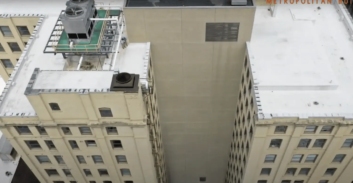 Rooftop HVAC units on a historic building